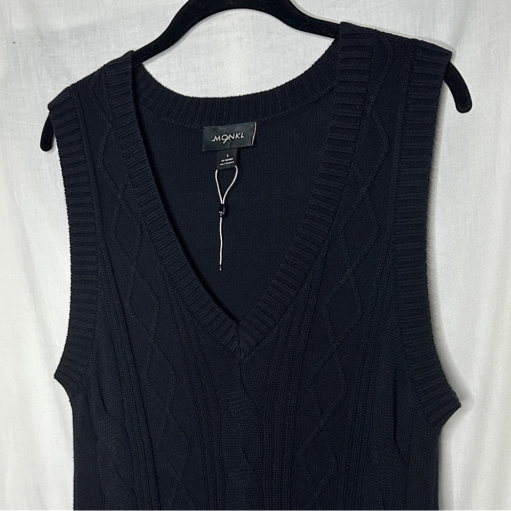 ASOS Monki Robin cotton knitted v neck sleeveless black mini dress - Picture 16 of 17